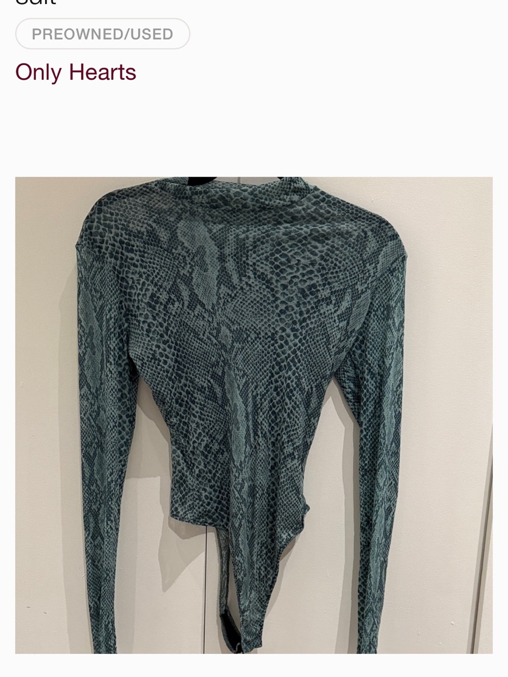 Only Hearts Green Snakeskin Print Long Sleeve Bodysuit